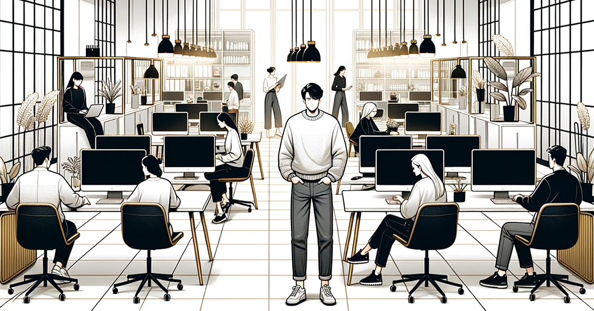 A young male business owner standing with his hands in his pockets in the center of his office surrounded by coworkers at desks. The Indispensable Role of Digital Marketing in Economic Downturns - Featured Image